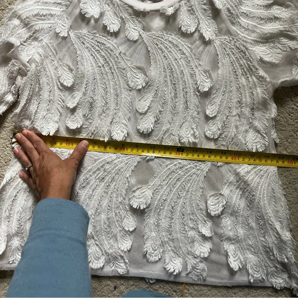 Anthropologie White Textured Feathered Blouse
